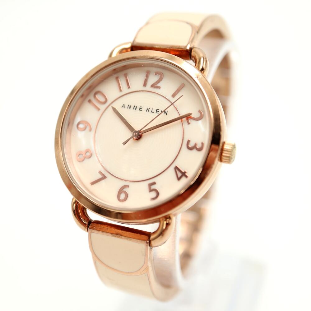 Anne Klein Womens MOP Round 32mm Watch Cream Rose Gold Tone with New Battery
